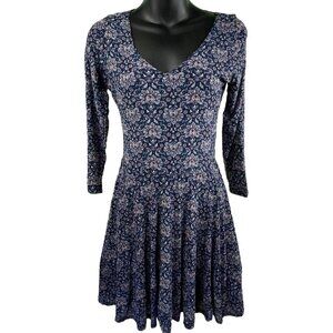 Y2K Grunge Abercrombie & Fitch Floral Micro Mesh Skater Mini Dress Women M Navy
